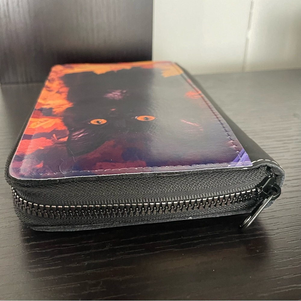 $10 SALE Black Cat Kitten Print Zippered Wallet Wristlet NWOT Gift Idea Holiday - Picture 3 of 10